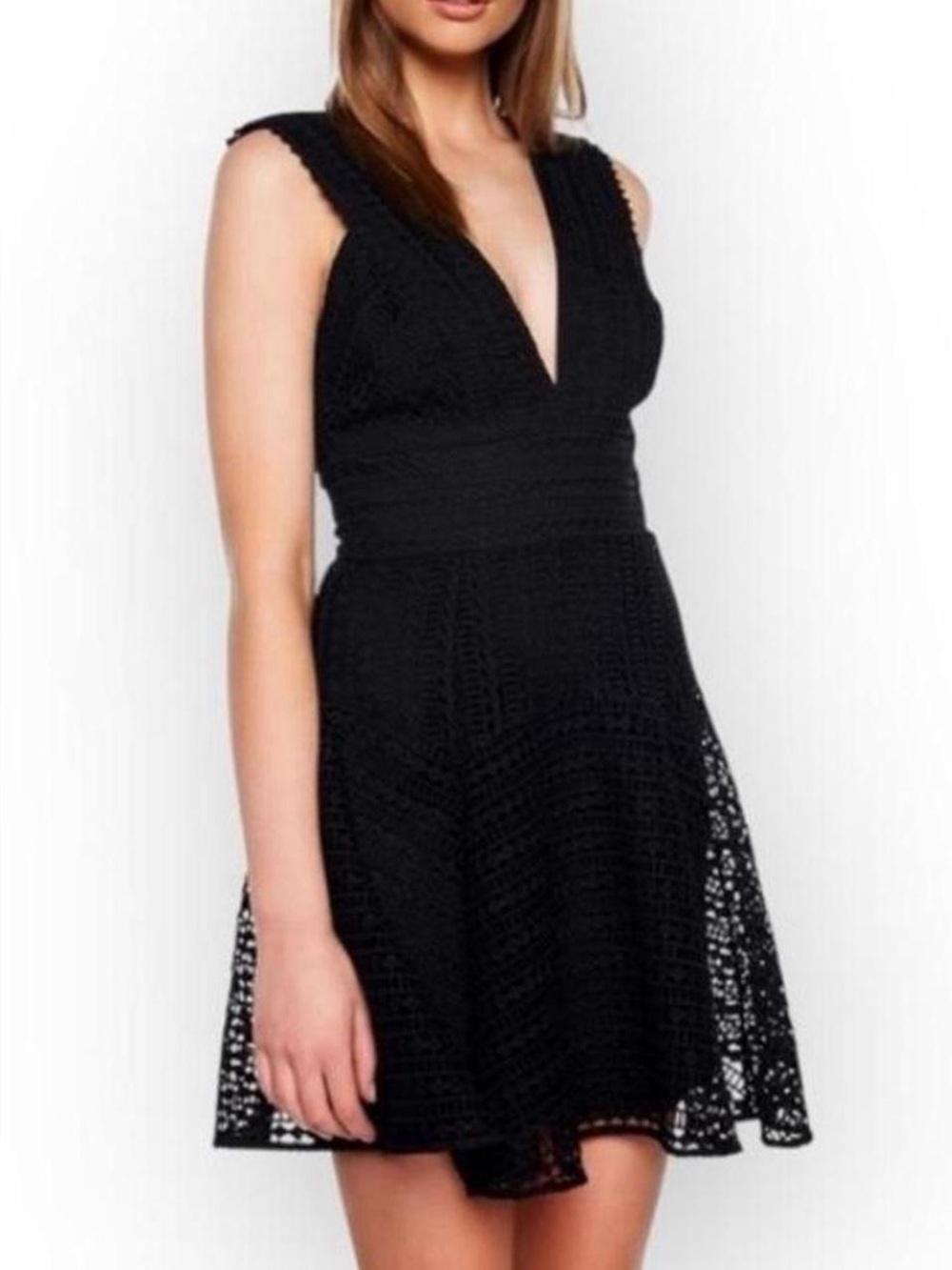 Bardot Black Geo Lace Crochet Fit & Flare Little Black  Dress
